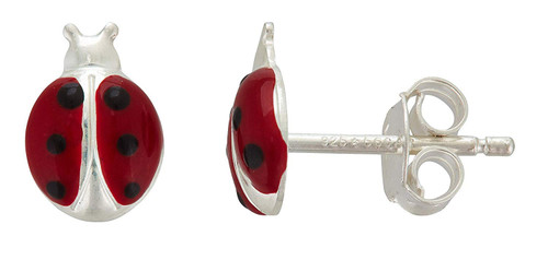 Sterling Silver Petite Enamel Lady Bug Stud Earrings Sterling Silver Petite Enamel Lady Bug Stud Earrings