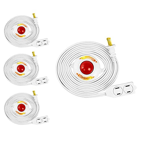 Beszin 9Ft. 3-Outlet 2 Prong Extension Cord with Foot Switch Power Tab (4-Pack, White)