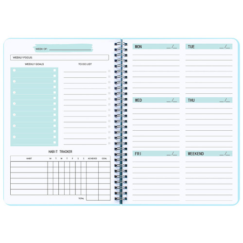 Undated Weekly Goals Notebook, A5 To Do List Planner with Spiral Binding, 5.7 x 8.0 inches