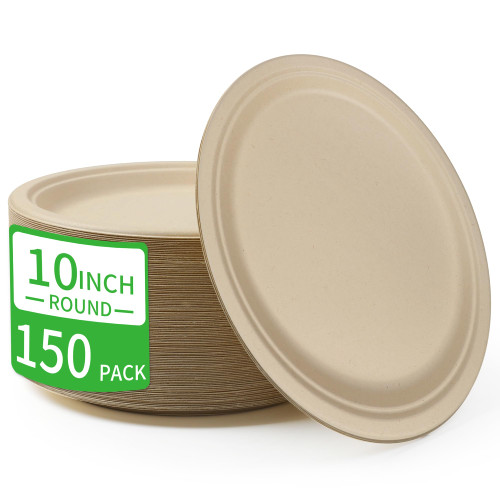 FRUTLE Paper Plates 10 Inch Heavy Duty - Disposable Paper Plates -Composable Large Paper Plates Bulk Eco-Friendly Unbleached-Everyday Use Parties Commercial Settings 150 Count FRUTLE Paper Plates 10 Inch Heavy Duty - Disposable Paper Plates -Composable Large Paper Plates Bulk Eco-Friendly Unbleached-Everyday Use Parties Commercial Settings 150 Count