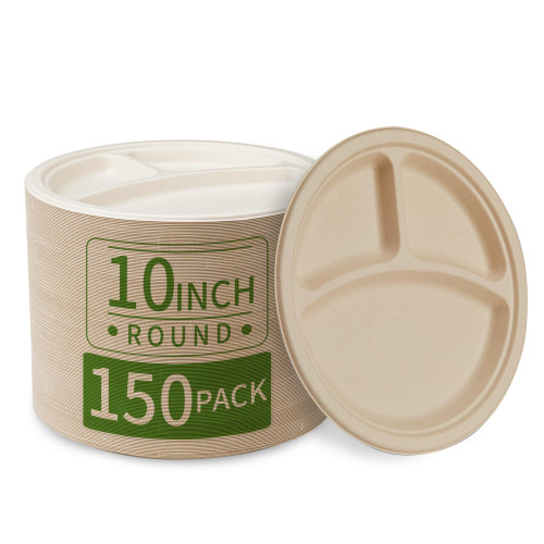 FRUTLE 3 Compartment,Paper Plates 10 Inch Heavy Duty - Disposable Paper Plates -Composable Large Paper Plates Bulk Eco-Friendly Unbleached-Everyday Use Parties Commercial Settings 150 Count FRUTLE 3 Compartment,Paper Plates 10 Inch Heavy Duty - Disposable Paper Plates -Composable Large Paper Plates Bulk Eco-Friendly Unbleached-Everyday Use Parties Commercial Settings 150 Count