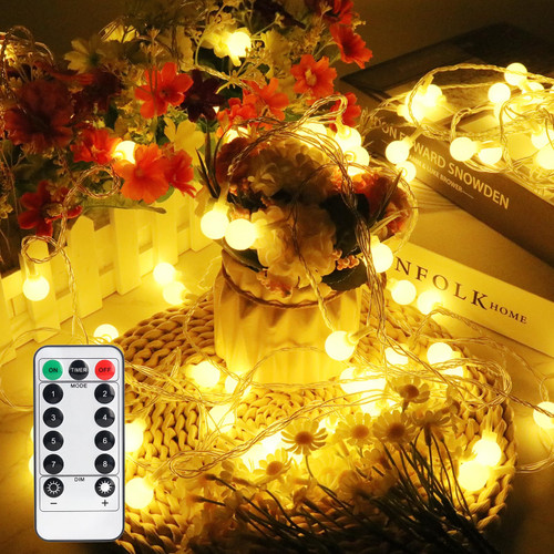 Mineup Mini Globe String Lights 33ft 100 LED Fairy String Lights Plug in 8 Modes with Remote Waterproof Hanging Ball Fairy Light for Bedroom Outdoor Indoor Wedding Xmas Tree Party (Warm White)