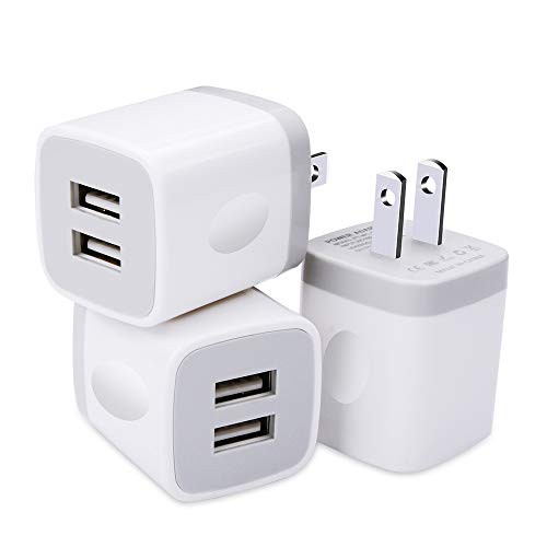 USB Wall Charger 3 Pack, GiGreen Dual Port Charging Plug Adapter, 5V 2.1A Travel Cube Block Fast Phone Power Charging Box Compatible iPhone XS X 8 7, LG V30 G7 G6, Samsung S9+ S8 Note 9 8, Nexus, Moto