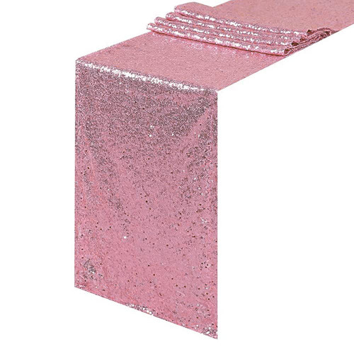 JYFLZQ Rose Pink Sequin Table Runner 12" x 72" Sparkly Pink Metallic Table Runner Glitter Sequin Runner for Table Birthday Party Event Decorations