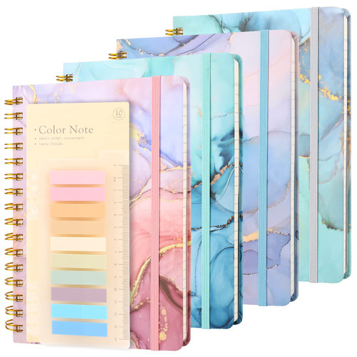 Ddaowanx 4 Pack A5 Hardcover Spiral Notebooks, College Ruled Notebook Journal, 6"x8.5",640 Pages Journals for Women Men, Aesthetics Notebooks for Work and School (A5 Marble)