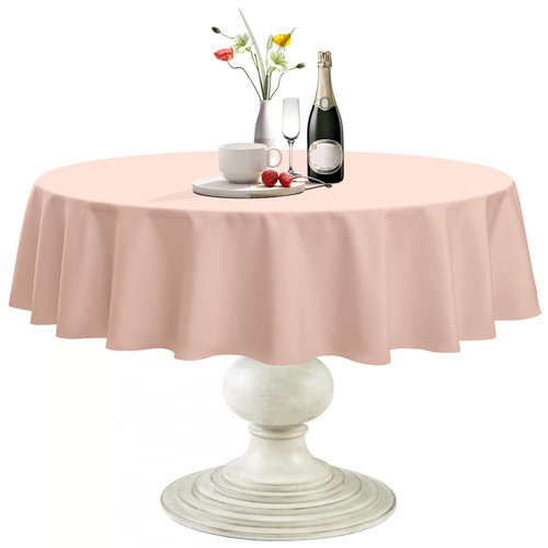Softalker Round Tablecloth Waterproof & Stain Resistant Table Cloth Wrinkle Free Fabric Washable 210GSM Polyester Table Cover for Dining/Party/Holiday (90 inch, Pink)