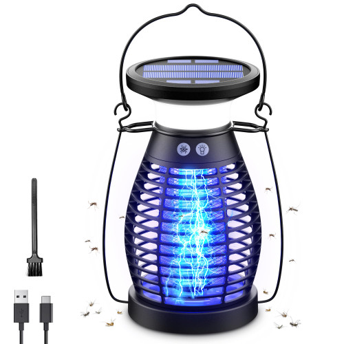 Solar Mosquito Zapper Outdoor, Rechargeable Bug Zapper Outdoor Cordless, 3 in 1 Fly Zapper Indoor, Upgraded Buzz Bug Mosquito Killer Portable for Patio Camping