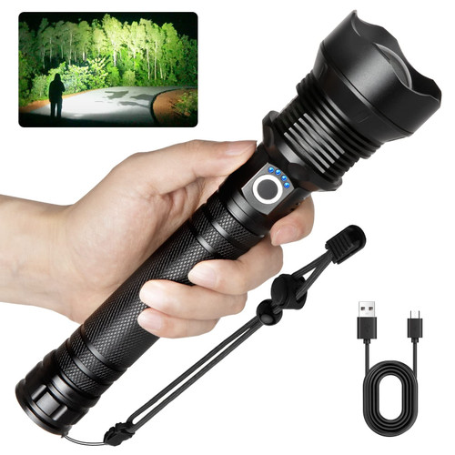 Alicegirl Rechargeable High Lumen Flashlight, 900,000 Lumens Super Bright Led Flashlights with 5 Modes & 10000 mAh High Capacity, Zoomable Waterproof Handheld Flash Light for Camping Emergencies