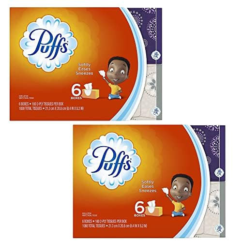 Puff Everyday Non-Lotion Facial Tissues, 12 Family Boxes (180 Tissues Per Box), Puff Tissue Boxes (Total 2160 Tissues) include Laiby small tissue pocket