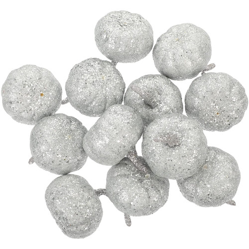 BESTOYARD 12pcs Artificial Foam Pumpkins Small Thanksgiving Halloween Fall Harvest Pumpkin Decorations Props Table Centerpieces Silver