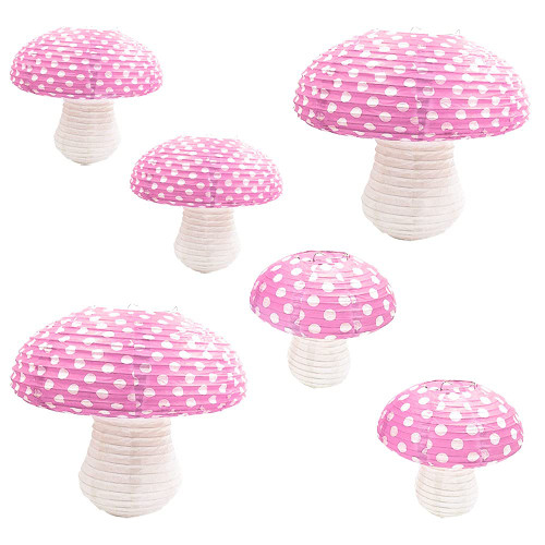 6Pcs Pink Mushroom Paper Lanterns for Wonderland Forest Jungle Themed Birthday Party Decor Hanging 3D Mushroom Ornament Backdrop for Fairy Baby Shower Nursery Garden Wedding Decorations 6Pcs Pink Mushroom Paper Lanterns for Wonderland Forest Jungle Themed Birthday Party Decor Hanging 3D Mushroom Ornament Backdrop for Fairy Baby Shower Nursery Garden Wedding Decorations