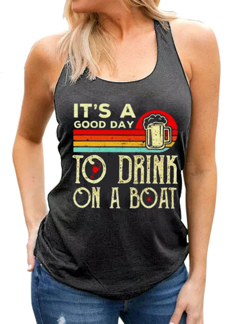 It's A Good Day to Drink On A Boat Racerback Tank Tops Women Vintage Boating Tank Tops Summer Vacation Sleeveless Tanks (Small, Gray)