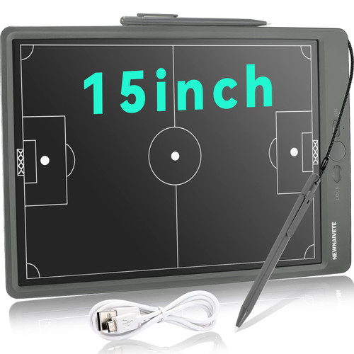 Newnaivete Electronic Football Coach Board - 15 inch LCD Soccer Tactical Coaching Board with Stylus Pen for Football Coach Marker Training Writing Tablet