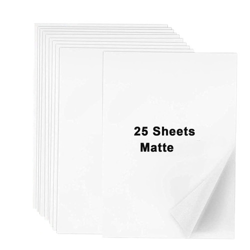 25 Sheets 8.5" x 11" Full-Page Matte Sticker Paper for Laser & Inkjet Printers, Printable Vinyl Shipping Address Paper Sheets, JinyaPack Strong Adhesive Dries Quickly White Labels for Cricut