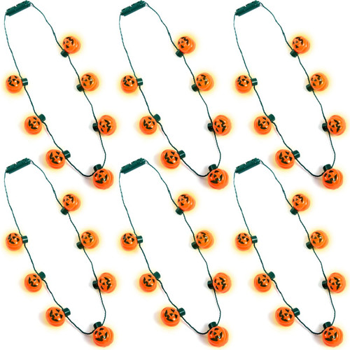 Dwenarry 6Pcs Halloween Light Up Pumpkin Necklace Halloween LED Necklaces Glow in the Dark Flashing Jack O Lantern Necklace Party Favors