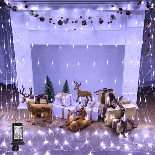 Jnaurb 12.5ft x 5ft 390 LED Connectable Christmas Net Lights, 8 Modes Low Voltage Bush Mesh Fairy String Lights, Christmas Decorative Lights for Home, Wedding, Garden, Xmas Tree Decorations (White)