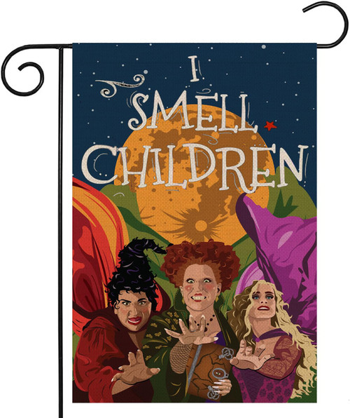 Halloween Witch Garden Flag 12x18 Double Sided Outside I Smell Children Small Burlap Sanderson Sister Yard Flags for Farmhouse Front Porch Lawn Outdoor Decor