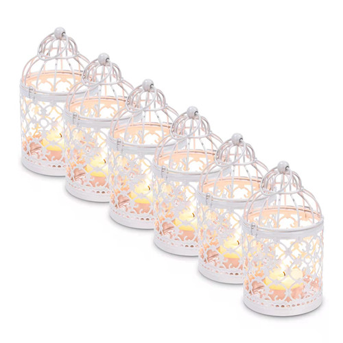 Hanging Birdcage Lantern, 6PCS Small Metal Tealight Holder Vintage Decorative Hanging Candle Holder Lantern Centerpieces for Wedding Halloween Christmas Table Decoration