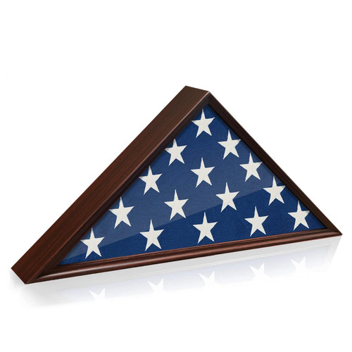 Flag Case in Mahogany Woodgrain Finish | Military Flag Display Case for 9.5 x 5 American Veteran Burial Flag, Wall Mounted Burial Flag Frame - Flag Shadow Box to Display Folded Flag