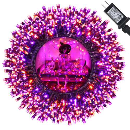 Orange and Purple Halloween Lights, 114ft 300 LED Halloween String Lights with 8 Modes, Waterproof Plug in Orange Purple Fairy Lights for Halloween Party, Garden, Indoor Outdoor Halloween Decor