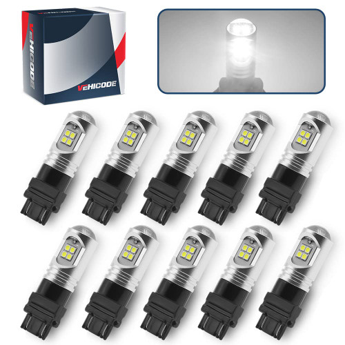 VEHICODE 3157 LED Bulb White 3047 3057 3156 3156K 3157A 3457 3457A 4157 Reverse Light, Tail Brake and Turn Signal Light, 4114 4114K Daytime Running Light DRL Super Bright Replacement (10 Pack)
