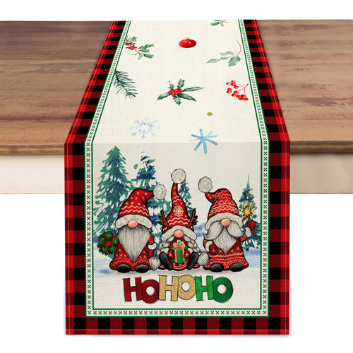 Dsben Gnome Merry Christmas Table Runner 72 Inches Long, Seasonal Winter Buffalo Plaid Xmas Tree Holiday Table Decoration for Kitchen Dining Party 13x72