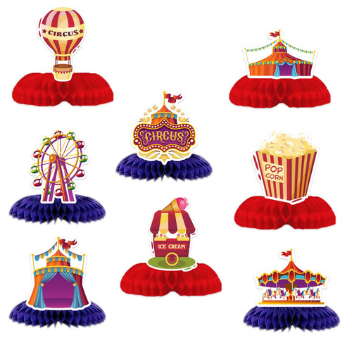 Circus Carnival Honeycomb Centerpieces Red Yellow Striped Circus Tent Welcome to Carnival Theme Table Toppers Decor for Carnival Party 1st Birthday Party Supplies Photo Booth Props Table Decorations