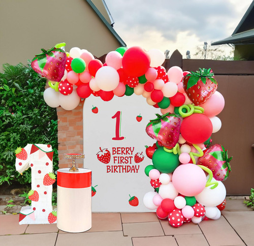 Strawberry Balloon Garland arch Kit 120Pcs Red pink Green with Strawberry mylar balloons for Summer for Pink Berry First Theme Birthday Party Baby shower two Sweet One Party Decorations Strawberry Balloon Garland arch Kit 120Pcs Red pink Green with Strawberry mylar balloons for Summer for Pink Berry First Theme Birthday Party Baby shower two Sweet One Party Decorations