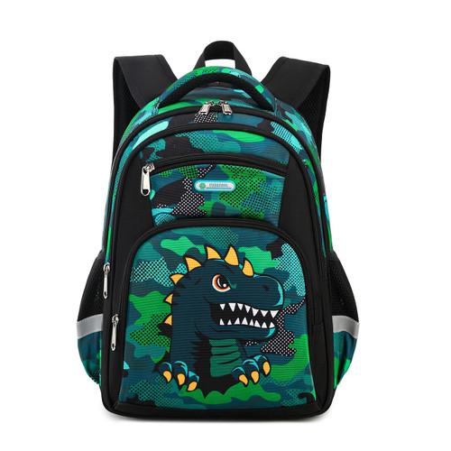 Kids Backpack, Boy16 Inch Kindergarten Elementary Preschool Multi Compartment Backpack, Chest Strap Side Pockets (Green Dinosaur)