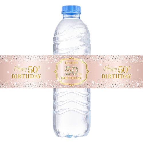 WOWOPA 32 Pcs Pink Happy 50th Birthday Water Bottle Labels Cheers to 50 Years 50th Anniversary Party Water Bottle Sticker Decoration