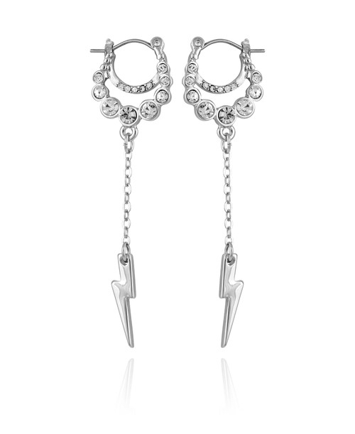 GUESS Silver-Tone Huggie Mini Hoop with Lightning Bolt Charm Dangle Earrings