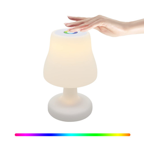 RGB Bedside Table Lamp, Rechargeable Dimmable Nightstand Lamp with Touch Sensor LED Night Light, Cordless Bedside Lamps with 8 Colors Changing for Bedroom, Office, Living Room
