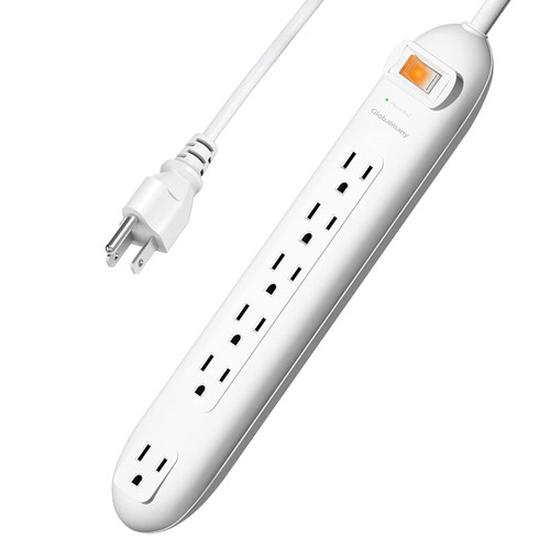 6-Outlet Surge Protector Power Strip, Globalmany 6ft Extension Cords, Overload Protection, Widely Spaced Outlet, Power Switch, 15A, 1875W, White