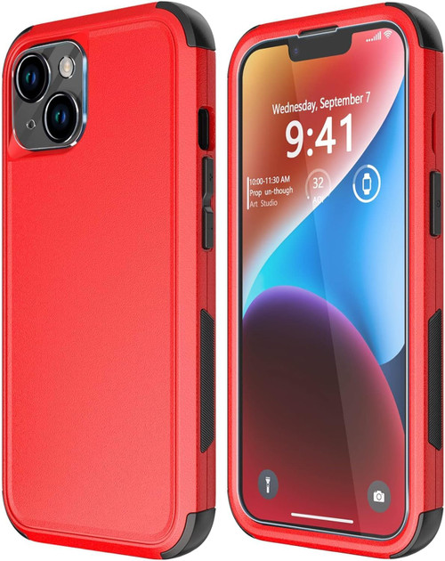 Diverbox for iPhone 14 Case [Shockproof] [Dropproof] [Tempered Glass Screen + Camera Lens Protector],Heavy Duty Protection Phone Case Cover for Apple iPhone 14 (Red)