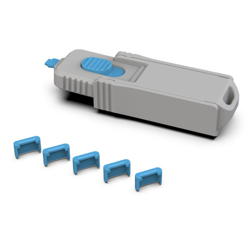 Rudo USB Port Blockers with 1 Key and 4 USB Blockers, Physical Security, Block Unapproved Devices - Pack of 5 -Blue (USB Type C Port Blocker)