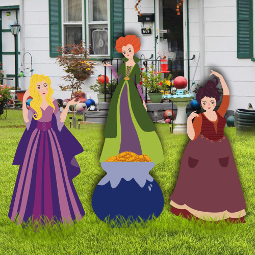 Witch Halloween Decorations Outdoor, 3 Extra Large Black halloween yard signs glow in the dark, Scary Halloween Party Lawn Garden Yard Decor?Halloween Silhouette Yard Signs with Stakes (witch2)