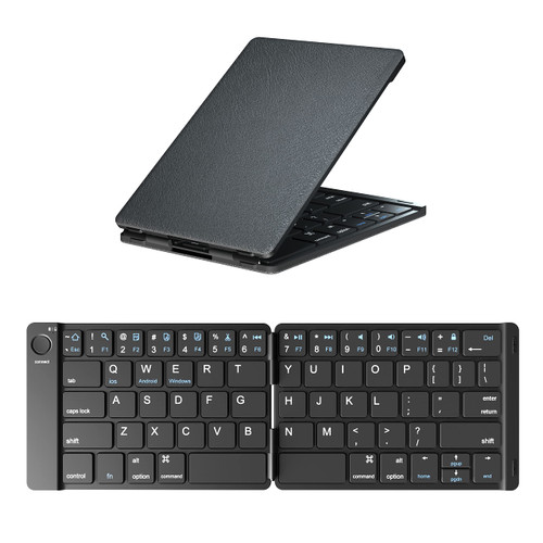 ROCK&ROWN Foldable Bluetooth Keyboard - Portable Wireless Keyboard with Rechargeable Full Size Ultra Slim Folding Keyboard Compatible iOS Android Windows Smartphone Tablet and Laptop-Black
