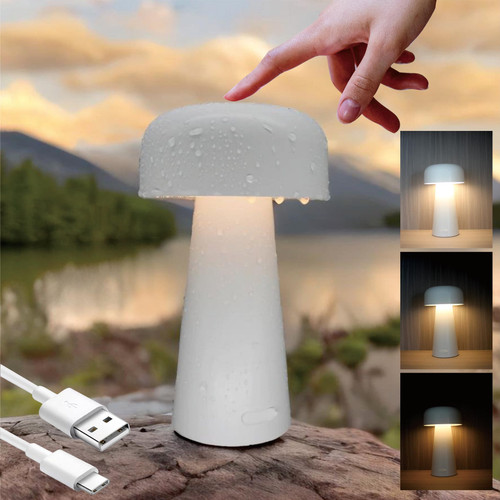 YONIKU LED Mushroom Lamp Cordless Lamp Touch Night Light Dimmable Rechargeable Lamps Rechargeable Table Lamp USB Lamp Up to 48 Hours Usage Night Light for Kids Nursery Bedside Lamp (White)