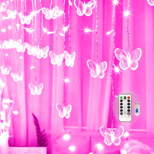Butterfly Curtain Fairy Lights USB Plug in,8 Modes 120 LED 19.7FT Firefly Twinkle Timer String Lights with Remote, Waterproof Copper Wire for Bedroom Patio Christmas Wedding Party Dorm-Pink Butterfly Curtain Fairy Lights USB Plug in,8 Modes 120 LED 19.7FT Firefly Twinkle Timer String Lights with Remote, Waterproof Copper Wire for Bedroom Patio Christmas Wedding Party Dorm-Pink