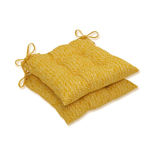 Pillow Perfect Outdoor/Indoor Herringbone Egg Yolk Tufted Seat Cushions (Square Back), 19" x 18.5", Yellow, 2 Count Pillow Perfect Outdoor/Indoor Herringbone Egg Yolk Tufted Seat Cushions (Square Back), 19" x 18.5", Yellow, 2 Count
