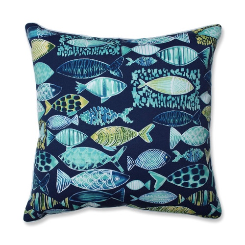 Pillow Perfect Outdoor/Indoor Hooked Lagoon Floor Pillow, 25" x 25", Blue Pillow Perfect Outdoor/Indoor Hooked Lagoon Floor Pillow, 25" x 25", Blue
