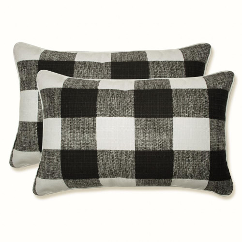Pillow Perfect Outdoor/Indoor Anderson Matte Lumbar Pillows, 11.5" x 18.5", Black 2 Count