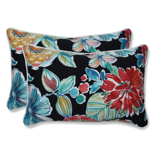 Pillow Perfect Outdoor/Indoor Colsen Noir Lumbar Pillows, 11.5" x 18.5", Black 2 Count