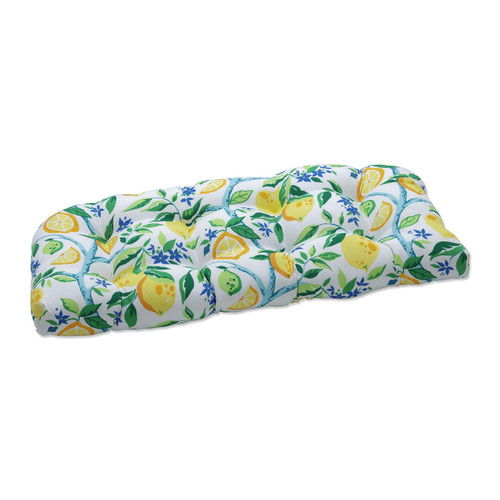 Pillow Perfect Outdoor/Indoor Lemon Tree Tufted Loveseat Cushion, 44" x 19", Yellow