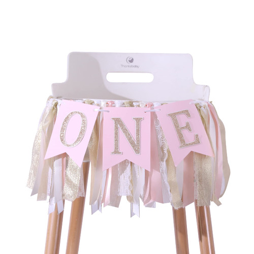 Pink and Gold 1st Birthday Banner - Highchair Banner 1st Birthday Girl , Pink Birthday Decorations , First Birthday Decorations for Girl , Baby Birthday Party Photo Props (Pink and Gold banner)