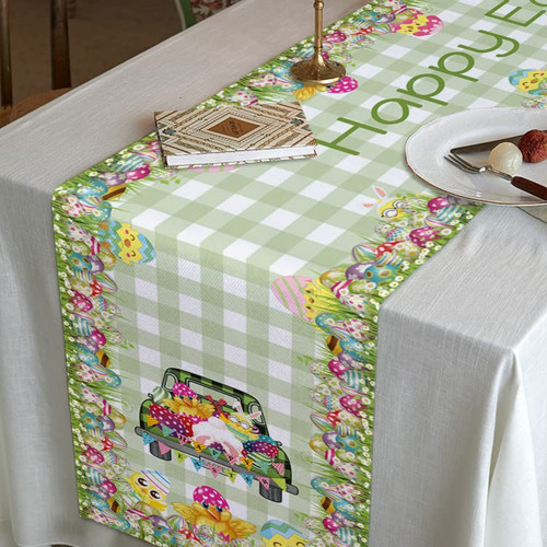 Easter Table Runner Decorations, Cotton Linen Easter Eggs Table Runner Kitchen Dining Table Decoration for Home Indoor Outdoor Easter Party Decor Table Runners 72 Inches Long (Green)