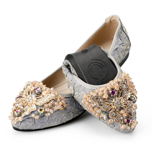 VYKF Womens Ballet Flats Foldable Rhinestone Pointed Toe Comfortable Slip on Wedding Flat Shoes Dress Flats for Women Blue Size 9