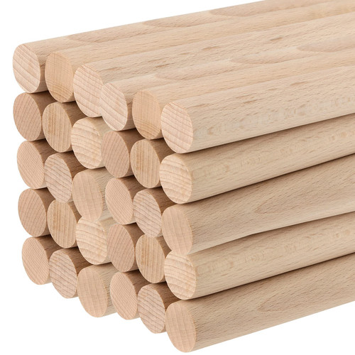 SINJEUN 30 Pieces 1/2 x 12 Inch Wooden Dowel Rods, Natural Unfinished Wooden Dowel Sticks, Wooden Dowel Rods for Craft, Macrame and DIY Project
