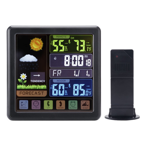 REUMAR Weather Station Wireless Indoor Outdoor Thermometer, Touch Button, Color Display Digital Weather Thermometer with Atomic Clock, Forecast Station with Calendar and Adjustable Backlight, Black REUMAR Weather Station Wireless Indoor Outdoor Thermometer, Touch Button, Color Display Digital Weather Thermometer with Atomic Clock, Forecast Station with Calendar and Adjustable Backlight, Black