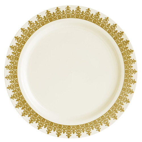 Decorline Cream and Gold Dinner Plates - 10.25" | Ornament Collection | Pack of 10